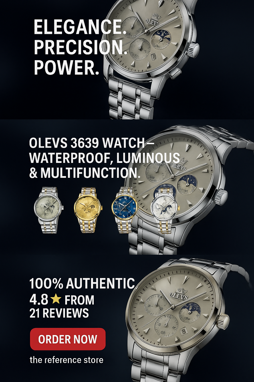 Men's luxury watch bracelet side profile view