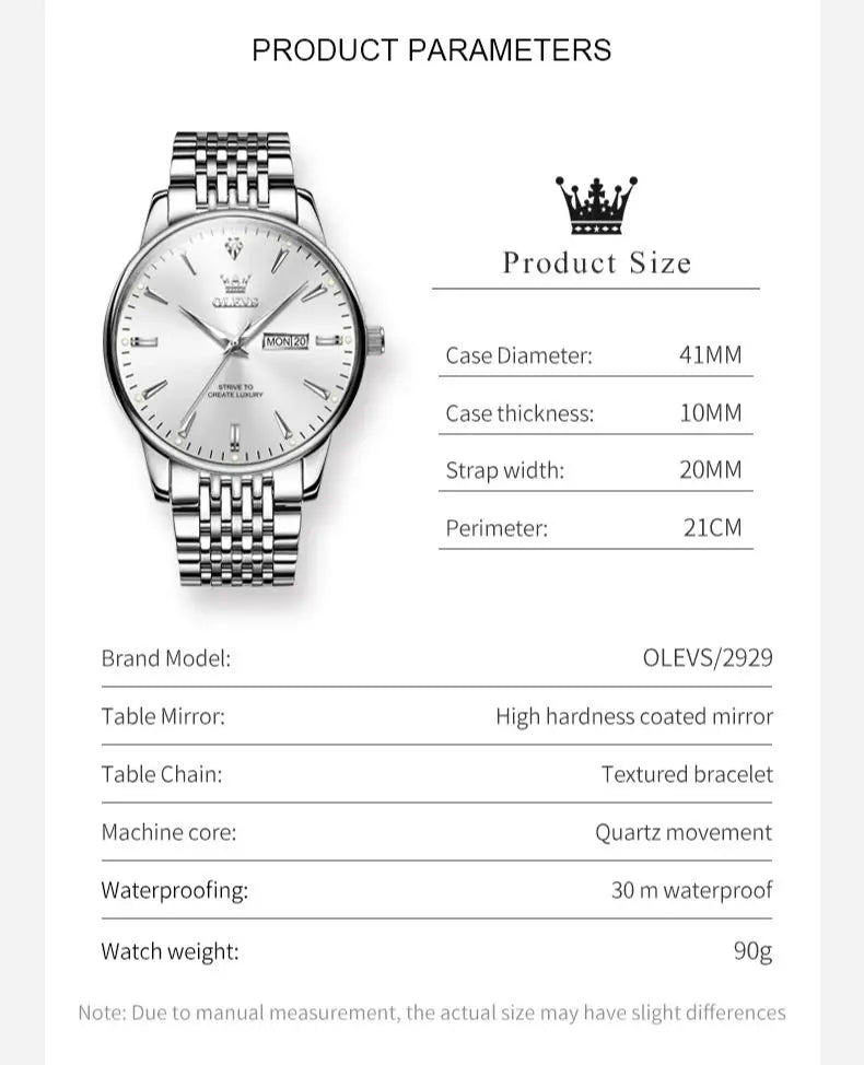 OLEVS 2929 Men's Business Quartz Watch - Waterproof Steel