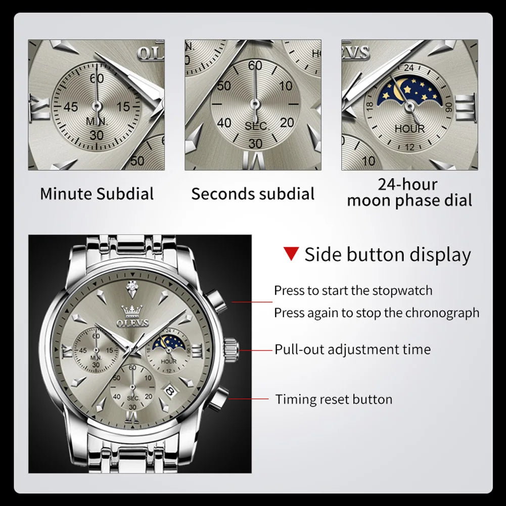 Chronograph watch hands precision detail