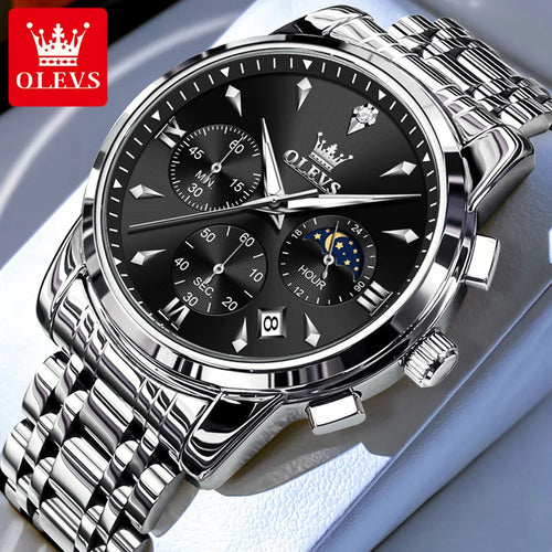 OLEVS chronograph watch dial detail elegant design"