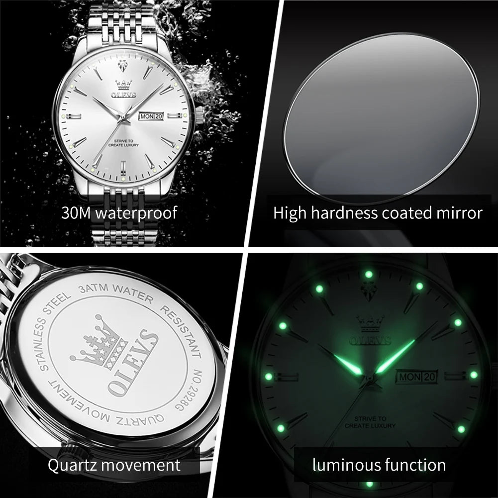 OLEVS 2929 Men's Business Quartz Watch - Waterproof Steel